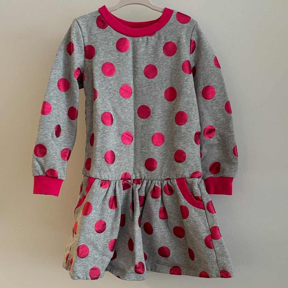 Mini Boden Sweatshirt Dress pink polka dots